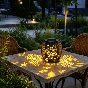Outdoor Solar Butterfly Lantern, Metal Iron Art Butterfly Courtyard Light, Garden Porch Lawn Farm Decor, Beautiful Holiday Gift