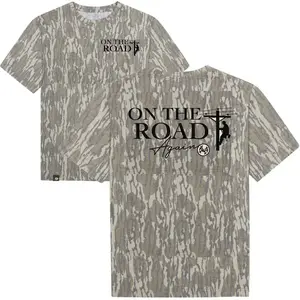 On The Road Again Lineman T-Shirt - Camo T-Shirt Unisex Outdoor Tee in Bottomland Camo Ultra Soft Breathable Cotton for All Day Comfort Perfect for Hiking Camping