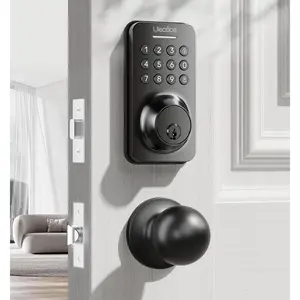 Door Deadbolt with Handle Set Auto Locking Front Door Locks for Homes Airbnb Apartments Offices Hotel ANSI 3 Cylinder IP54 Resistance Easy Install Black