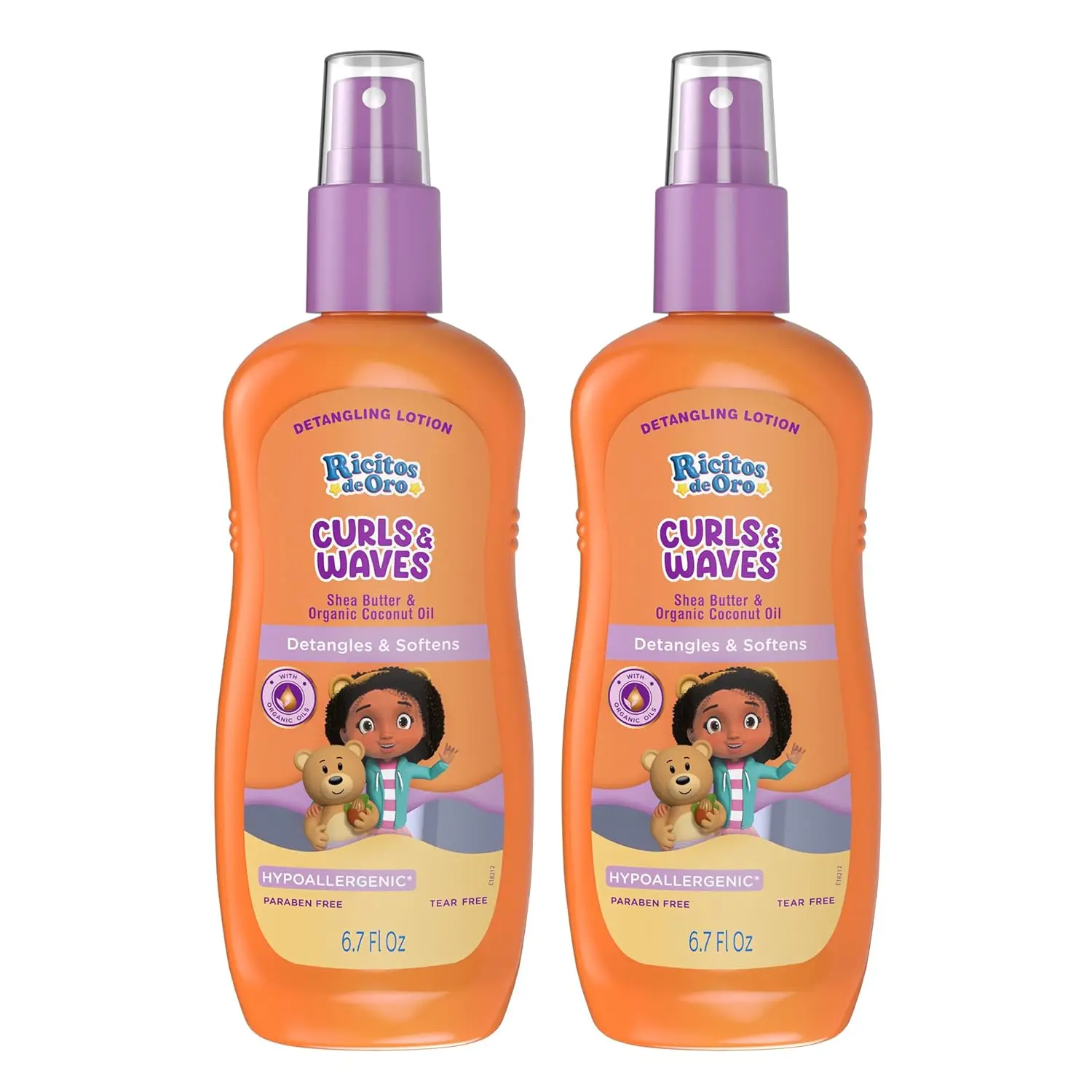 Ricitos de Oro Kids' Detangler Spray (2-Pack, 6.7 Oz) - Coconut & Shea Butter Infused, Detangles and Softens Curls, Anti-Frizz Solution for Curly Hair & Sensitive Scalps