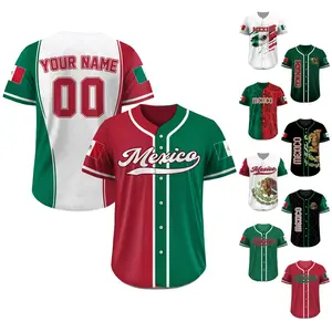 Personalized Baseball Jersey Mexico Custom Team Name Number Mexican Jersey Shirt for Men Women Men's Breathable Game Day Outfit For Mexico Fans 98% Cotton 2% Spandex Comfortable Flexible Versatile Wear