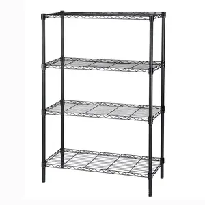 4-Layer Adjustable Utility Storage Rack with Black Anti-Rust Coating Ideal for Pantry/Laundry Room Organization