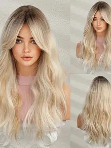 Elegant Long Wavy Women's Wig, Synthetic Hair Wigs, 100% Density Body Wave, Rose Net Cap, Suitable for Daily Wear and Parties