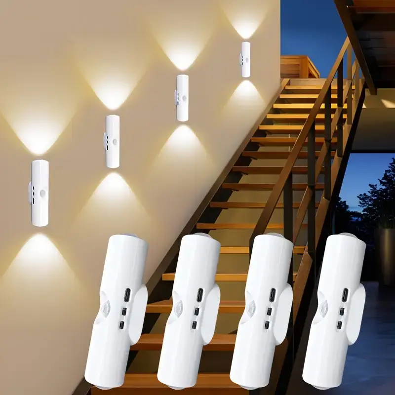 3-Pack LED Wall Lamps with Motion Sensor, Cat Eye Dual Head Room Lights with Adjustable RGB Lighting, USB Rechargeable & Magnetic, Color Changing Lights, Lights For Room