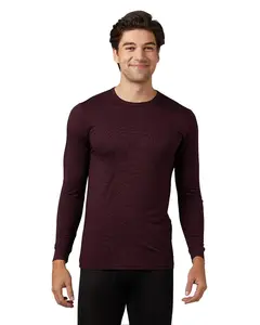 32 Degrees Men's Lightweight Baselayer Crew Top | Form Fitting | Long Sleeve| 4-Way Stretch | Thermal, Burgundy, X-Large