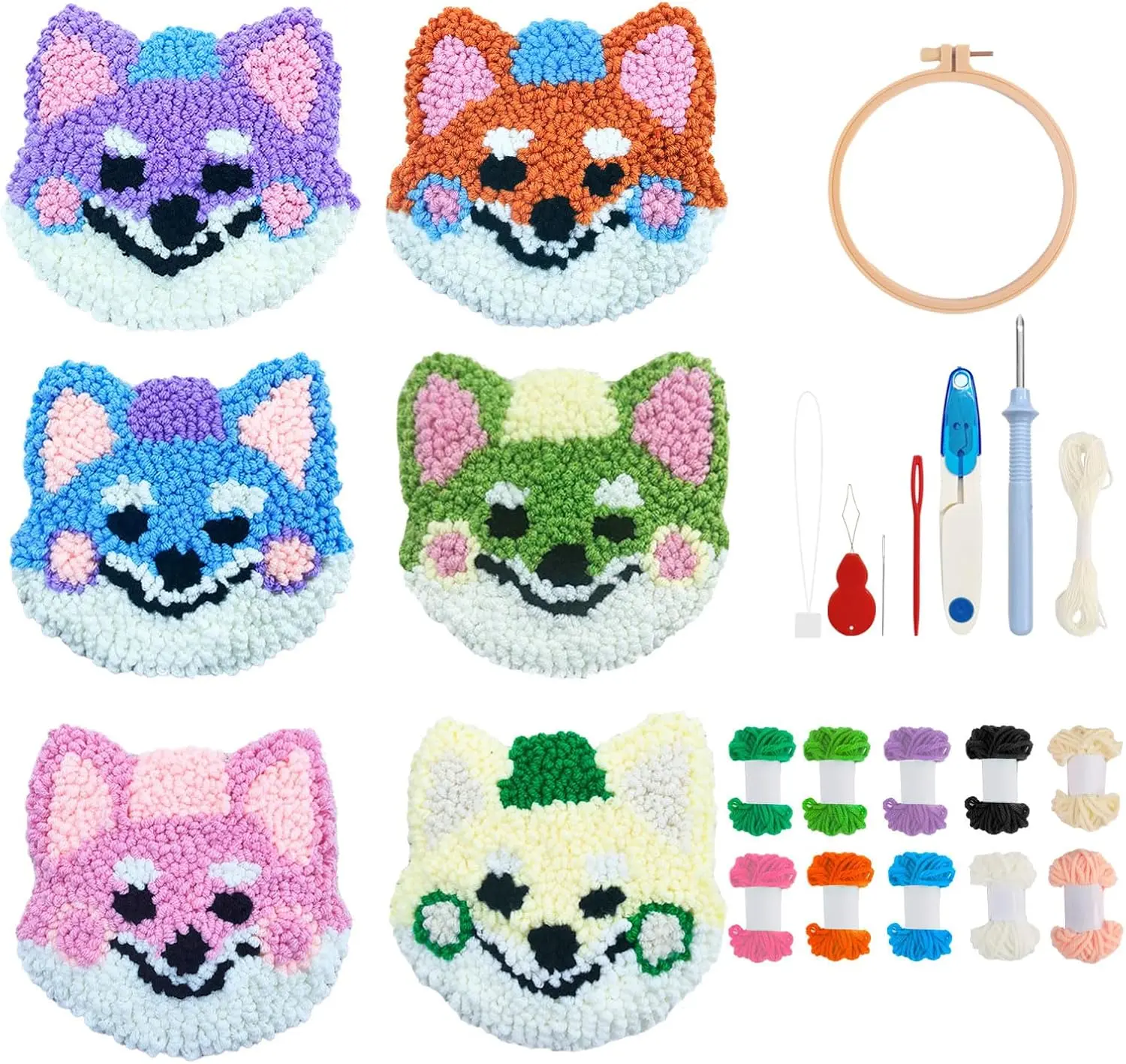 Punch Needle Coasters Kit for Beginners: 6 Pattern Embroidery Punch Needle DIY Kits with Tools, Yarns, Hoop, Instruction