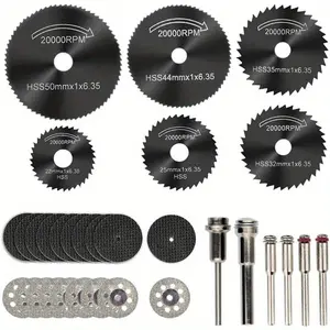 32 Pcs （6sizes）Mini Circular Saw Blade, HSS High Speed Steel Saw Blade for Dremel Cutting Rotary Tool Grinding Wheel Kit, Mini Rotary Tool Kit for DIY Wood, Plastic, Soft Metal, Ceramic with 6 Cutting Blades 1/8" Spindle