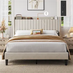 【Mother's Day Gift】Yaheetech Upholstered Bed Frame Full/Queen Velvet with Charging Ports, Storage Shelf, 800 lb Maximum Weight Capacity, No Box Spring Needed 【Mother's Day Gift】Yaheetech Upholstered Bed Frame Full/Queen Velvet with Charging Ports, Storage Shelf, 800 lb Maximum Weight Capacity, No Box Spring Needed