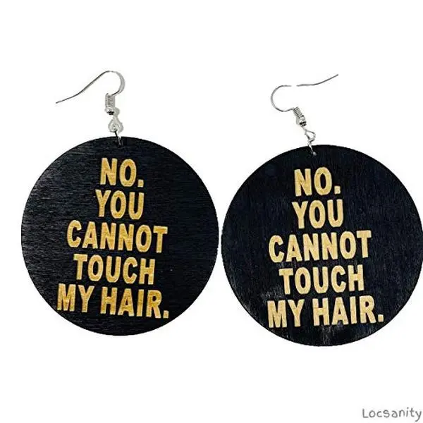 LOCSANITY Unisex Gold Letter Statement Earrings - Real Wood, Black Background Bold "Cannot Touch My Hair" Slogan, Locs Lovers Tribute, Casual, One Size