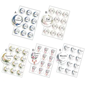 120pcs/240pcs 3cm Eid Mubarak Floral and Moon Paper Sticker Sheets Labels Gift Labels Seal Sticker Floral Stickers Eid Al-fitr Celebration Ramadan Kareem Party Supply Tags