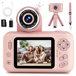 Kids Camera for Girls Ages 3–9, 1080P HD Selfie & Video Camera with 32GB SD Card, Easy to Use Digital Camera Toy, Perfect Birthday Gift in Strawberry Red