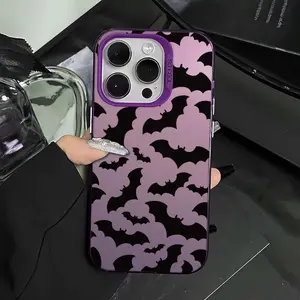 Cool Bat Pattern Anti-Drop Phone Case Black Fashion Full Protection Cover With Screen Film Compatible With iPhone 11-17 7 8 Series LUMN Studio