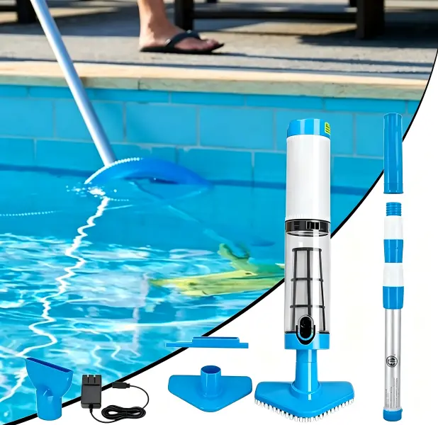 3 in 1 Rechargeable Handheld Pool Cleaner with Telescopic Pole, Multi-Function Underwater Debris & Sand Cleaning Tool for Inground Above Ground Pools, Spas and Hot Tubs