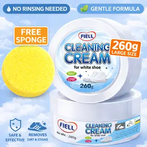 260g large capacity + free sponge White Shoe Cleaner Cream Multipurpose No-Wash SoildComes with Sponge Removes Stains Ideal for LeatherSilicone Car Interiors Mild Non-Irrutating Eco-Frendly