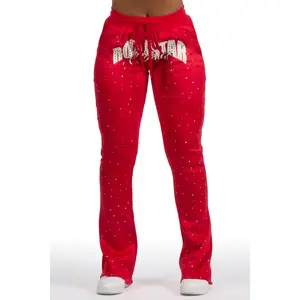 Franchesca Red Rhinestone Stacked Track Pant Franchesca Red Rhinestone Stacked Track Pant