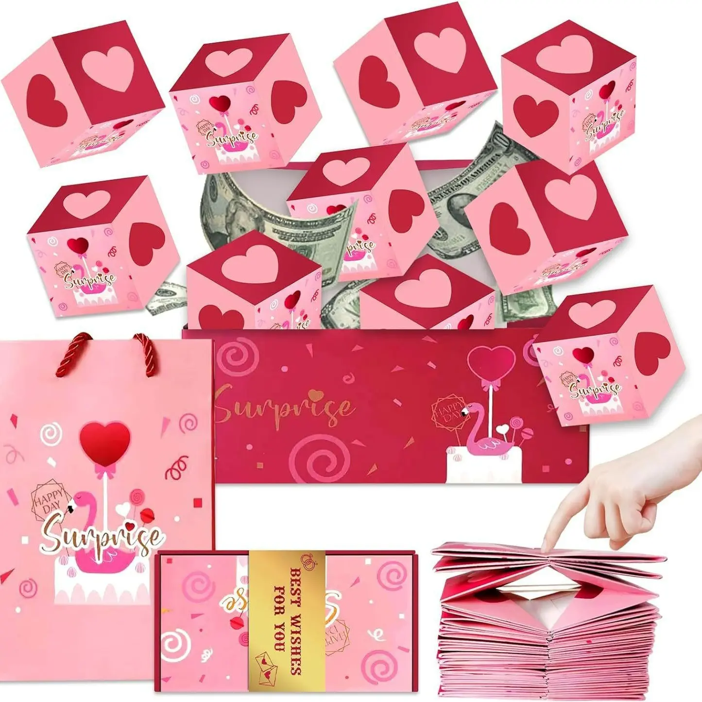 20 Bounces Surprise Gift Box  | Explosion Folding Bouncing Red Envelope Cash Box, Money Explosion Box, Romantic Gift, Perfect for Back to School, Wedding, Mother's Day, Birthday, Valentine's Day, Anniversary, Christmas & Proposal