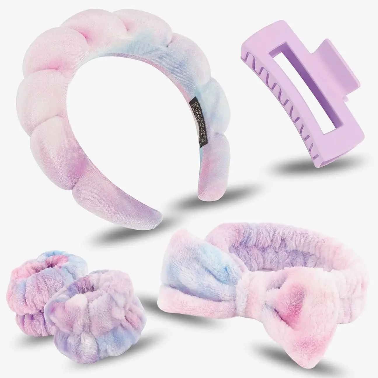 Spa Headbands Wrist Band Set with Hair Clip Skincare Headbands for Washing Face Non Slip Puffy Makeup Headband Wrist Towel Preppy Cute