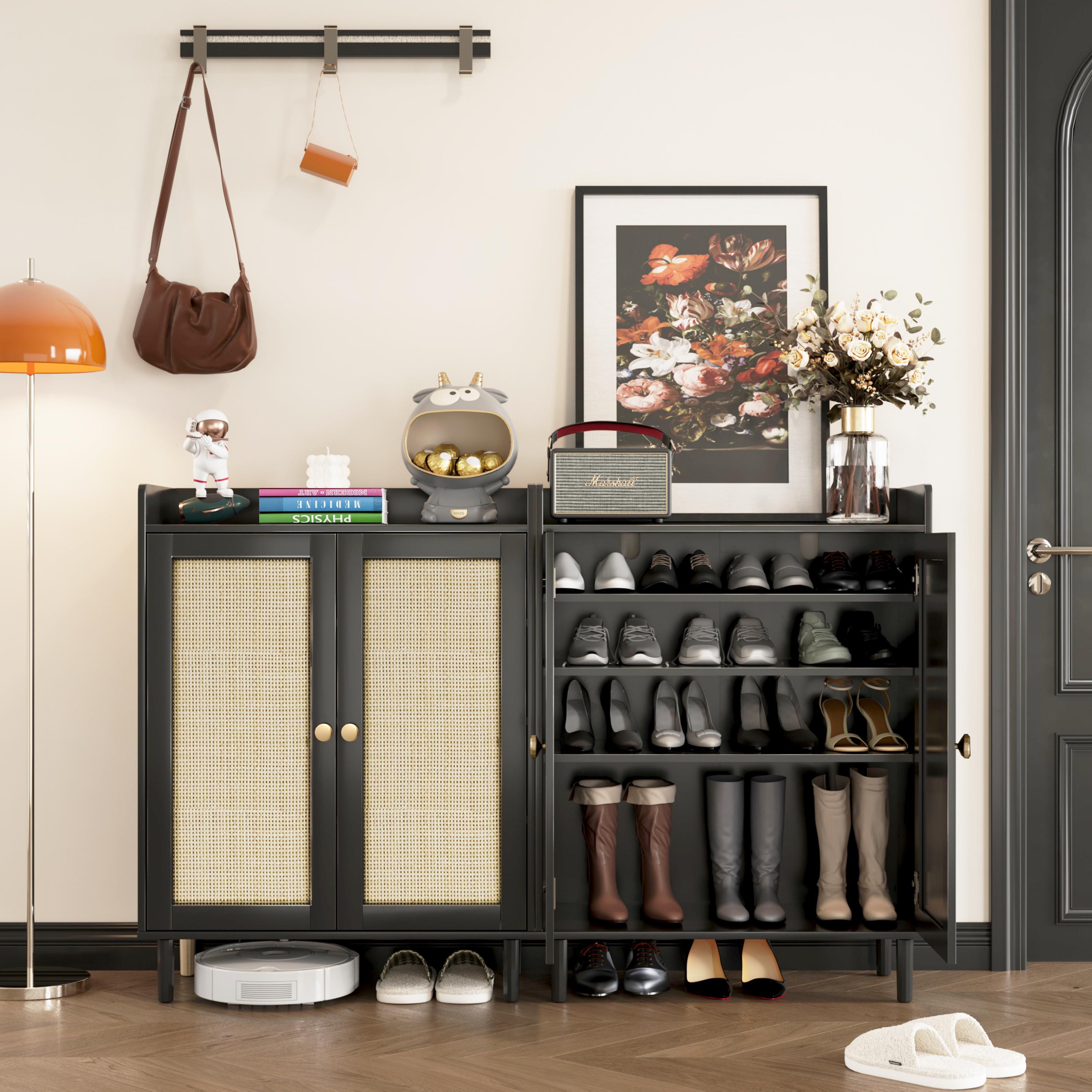 Double-door Shoe Cabinet 4-layer American Country Style With 2 Doors Adjustable Shelves Freestanding For Entrance Bedroom Living Room