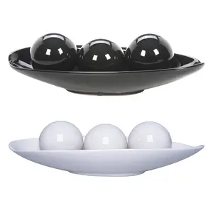 Ceramic Bowl and Orb Set - 13 L x 5 W x 2 H Decorative Orbs for Dry Potpourri, Artificial Fruit, Wrapped Candy & Flowers - Dopamine Decor - Tableware