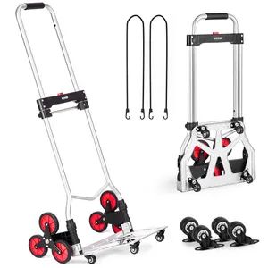 VEVOR Stair Climbing Cart,  260 lbs Capacity Stair Climber Hand Truck and Dolly, Heavy-Duty Folding Trolley Cart with Telescoping Handle, 10 Wheels & 2 Elastic Ropes for Home Shopping Moving Warehouse