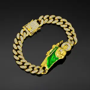 Saint Jude Bracelet, Zinc Alloy 24k Gold Plated Judas Thaddaeus Couple Bracelet, Catholic Mexican Bracelet For Men & Women