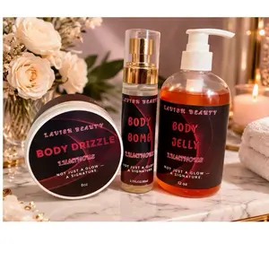 Luminous Trio Body Care - 12 oz body jelly body wash, 8 oz Body Drizzle , 2.7 oz body bomb body mist for Signature Glow