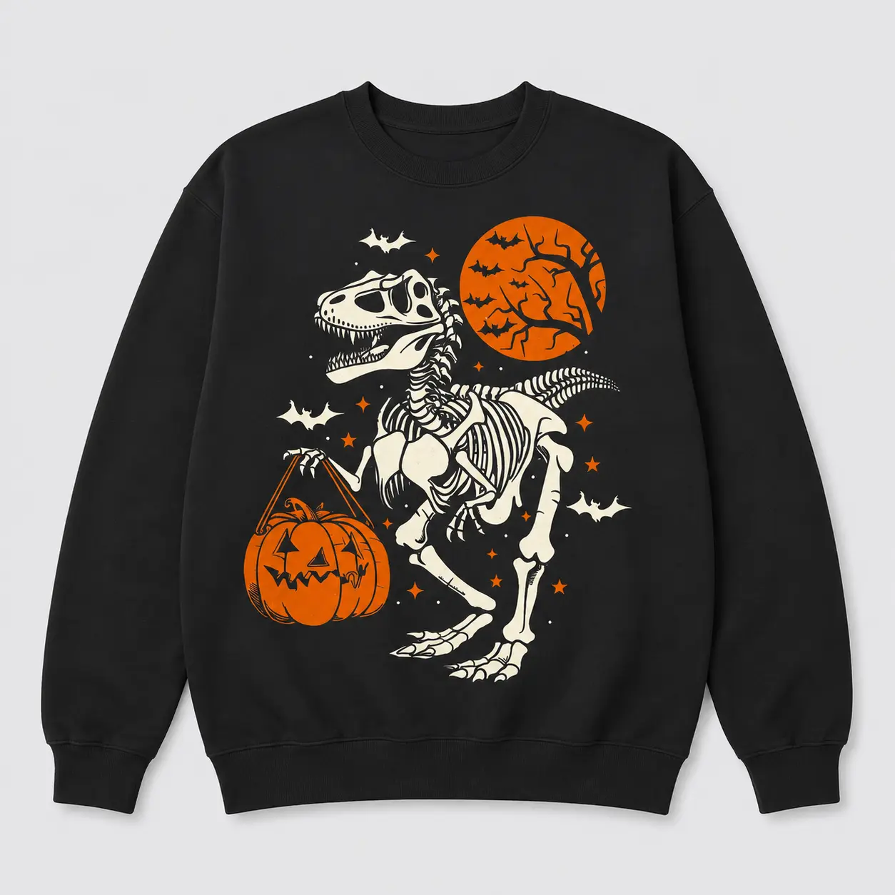 Dinosaur Skeleton Halloween Sweatshirt, Trick Or Treat Crewneck, Spooky T Rex Graphic, Fall Outfit