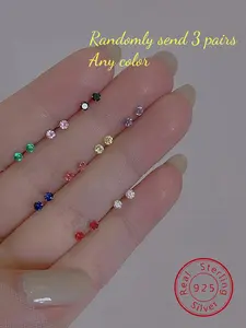 Random Color Artificial Gemstone Decorated Earrings, Zircon Stud Earrings, Fashionable Earrings for Women & Girls, Trendy All-match & Exquisite Jewelry for Birthday Gift