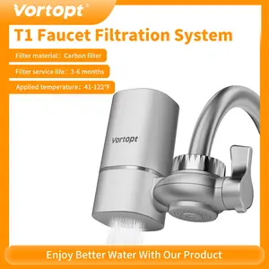 Vortopt T1 Silver Latest Model Faucet Water Filter for Sink, Rapid Flow - 400 Gallons Faucet Mount Water Filtration System for Tap Water, NSF Certified Reduces Chlorine & Bad Taste with 1 Replacement