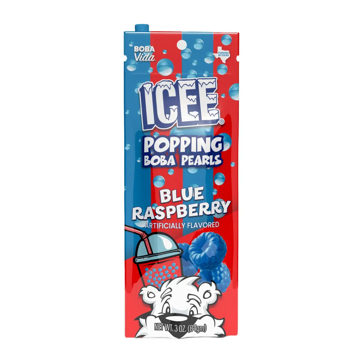 ICEE Blue Raspberry Popping Boba (10 Pack Pouches) | Instant Boba Beverage Topping – Sweet Bursting Juice Pearls with Straws | Ready-to-Eat Drink & Dessert Topping | No Corn Syrup