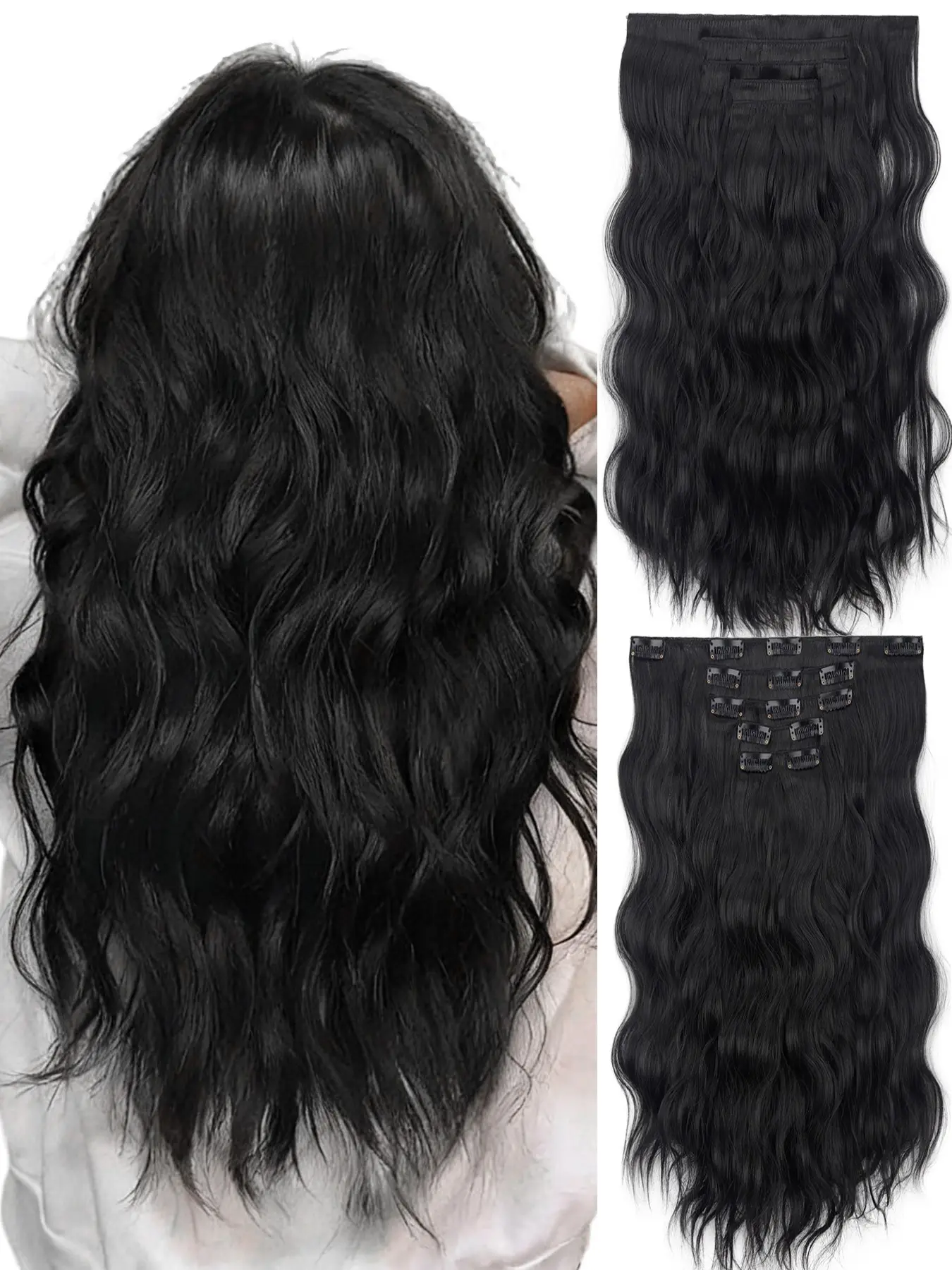 5Pcs Clip in Hair Extensions Water Wave Loose Wavy Wave Clip on Hair Pieces Wavy Heat Resistant Synthetic Fiber Hair Daily Use for Women Clip On Hairpieces
