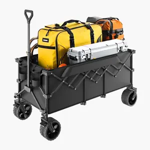 【Father's Day】VEVOR Foldable Wagon with Extended Tailgate,  450lbs & 300L Large Capacity Collapsible Wagon Cart, Heavy Duty Folding Utility Carts with All-Terrain Wheels, Outdoor Garden Cart for Groceries Camping
