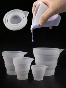 Foldable Silicone Lightweight Flexible Measuring Cups Set 50-500ML, Portable Liquid Containers for DIY Epoxy Resin & Jewelry Making, Reuse All Season Use