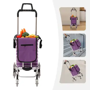 Heavy Duty Folding Shopping Cart with Wheels 40kg Capacity 35L Foldable Grocery Laundry Utility Wagon for Supermarket Picnic Moving Purple Silver
