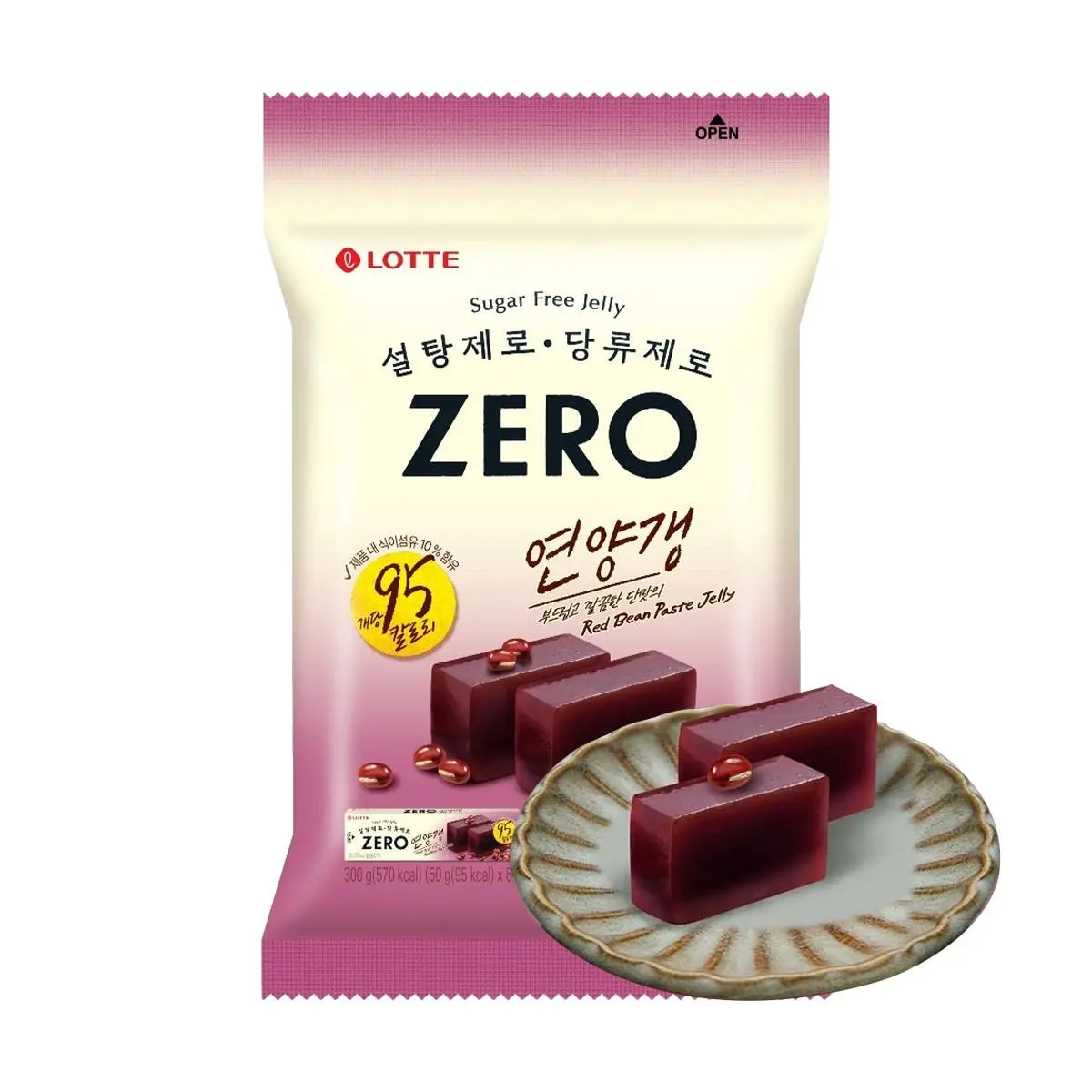 LOTTE Sugar-Free Red Bean Jelly 300g | Low Calorie, High Fiber Korean Dessert