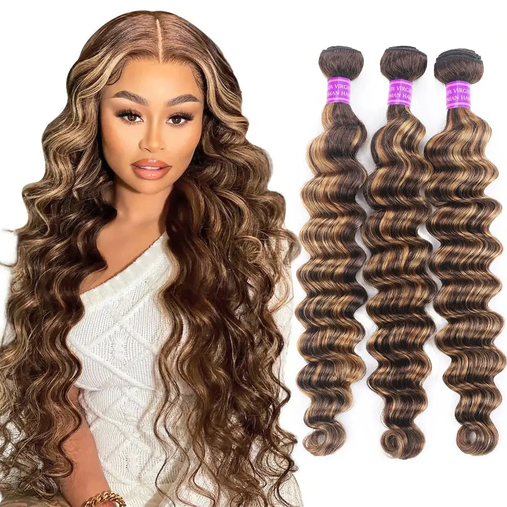 4 27 Highlight Loose Deep Wave Bundles 30 Inch Ombre Colored Human Hair Bundles Brazilian Hair Weave Bundles 1 3 4 PCS