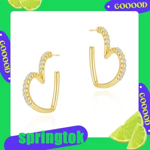 KINHOPI Gold Stud Earrings for Women Gold/Silver/Rose/Black Color Plated Heart Hoop Earrings Lightweight Hoops Gifts