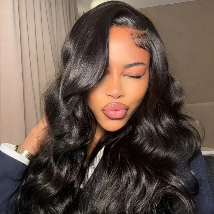 CindiRiver Wear and Go 5x5 Body Wave Human Hair Wig Glueless HD Lace Closure Wig Pre-Cut Pre-Bleached Pre-Plucked Natural Hairline with Drawstring 210% Density Natural Black for Women Beginner Friendly