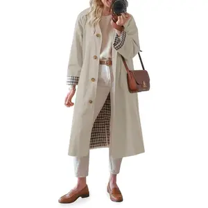 Women’s long trench coat, single-breasted, oversized, windproof, fashionable casual coat; can be paired with a raincoat.