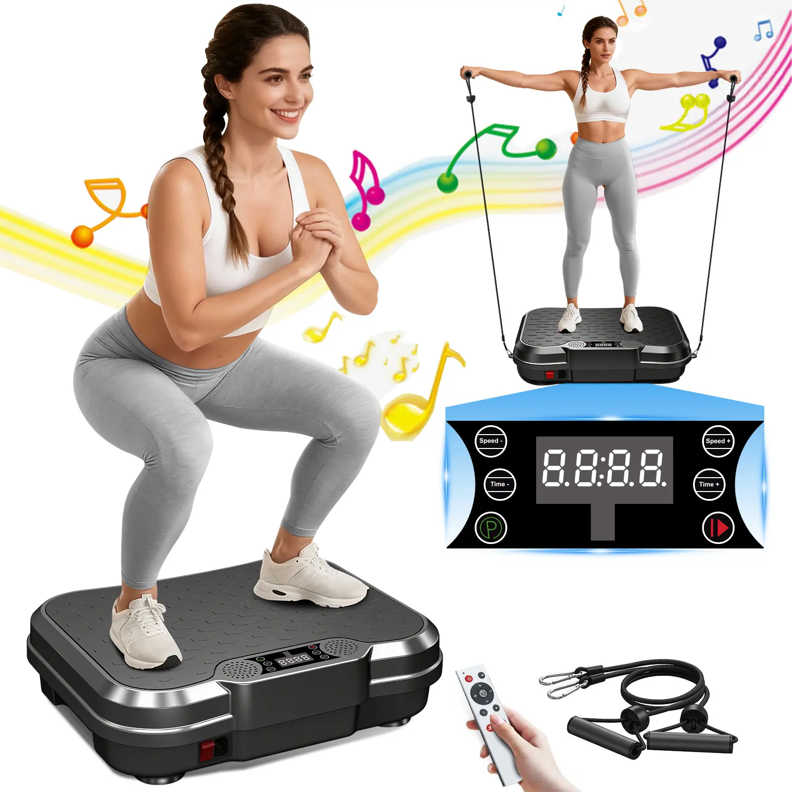 Vibration Plate Exercise Machine for Home Workout, Anti-Slip Platform with Resistance Bands & LED Display, 250 Speeds for Lymphatic Drainage & to Boost Circulation, 400 Lbs Capacity, Vibration Plates, Alleviates Soreness, Full-Body Relaxation, Muscle Acti