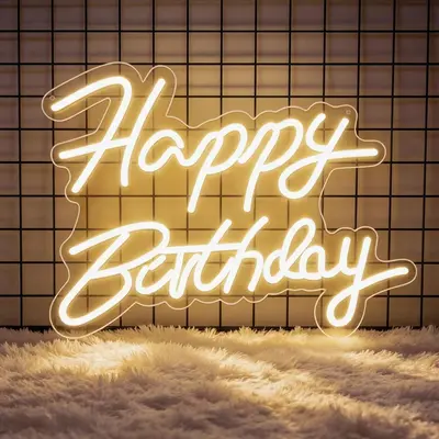 Happy Birthday Neon Sign Dimmable LED Wall Decor Light With USB Cable White 118 Inch Cord
