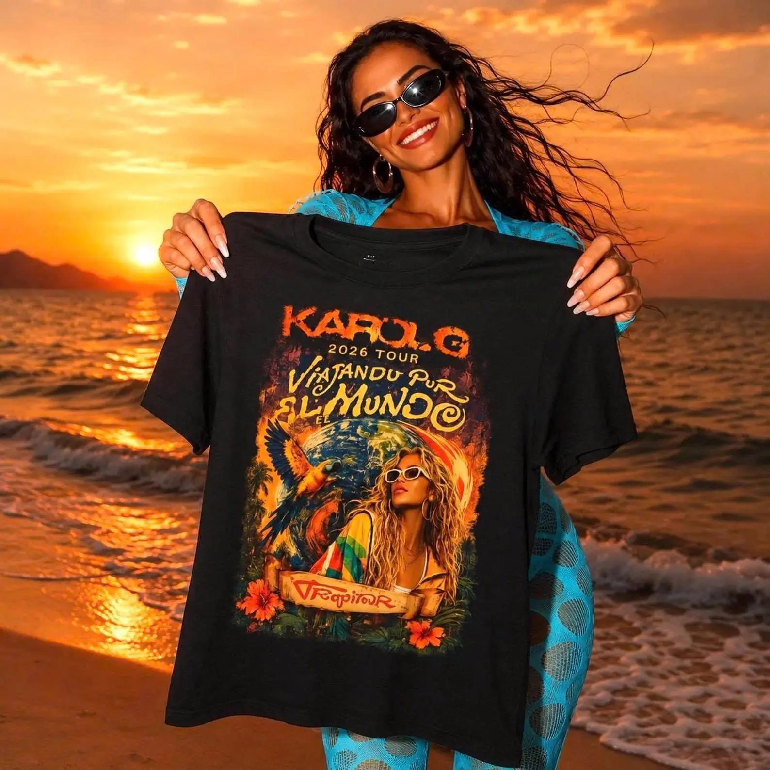 Tropical World Tour Inspired Graphic T-Shirt, Retro Latin Music Festival Tee, Vintage Summer Concert Shirt, Unisex Streetwear Top