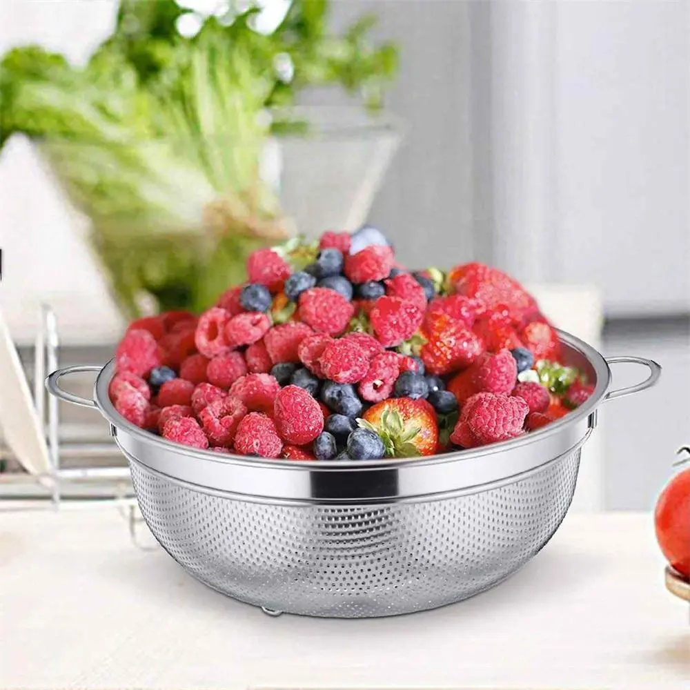 1pc dense hole sieve, rice sieve, multi-purpose drain basket, round fruit basket, leaky basin, rice sieve, vegetable basket, bathroom storage&storage