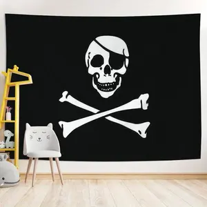 1pc Pirate Skull Crossbones Tapestry Wall Hanging for Living Room Bedroom Decor Black and White Gothic Art Large Decorative Tapestry for Halloween Theme Party Dormitory Room Beautiful 95cm x 73cm