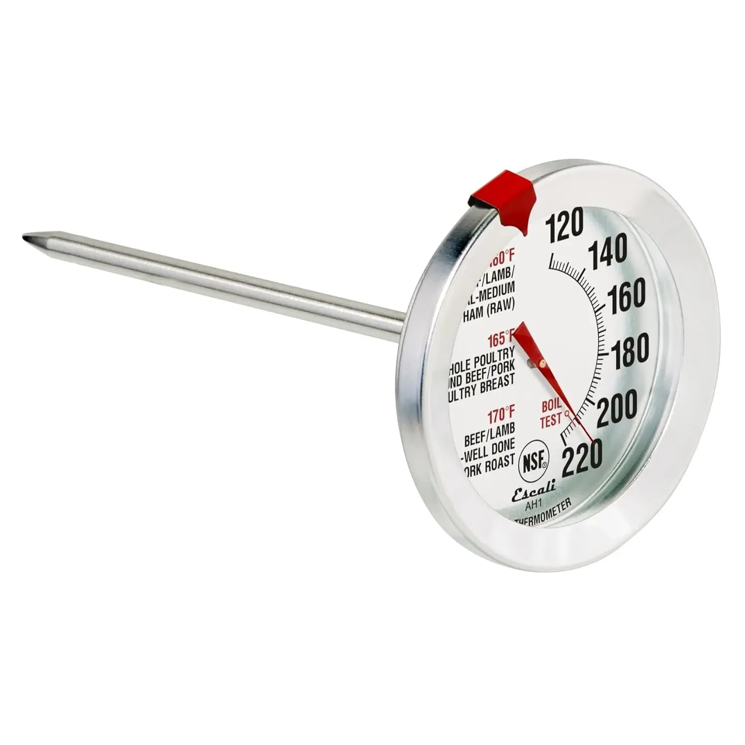 Stainless Steel Oven Safe Meat Thermometer, Extra Large 2.5-inches Dial, Temperature Labeled for Beef, Poultry, Pork, and Veal Silver NSF Certified