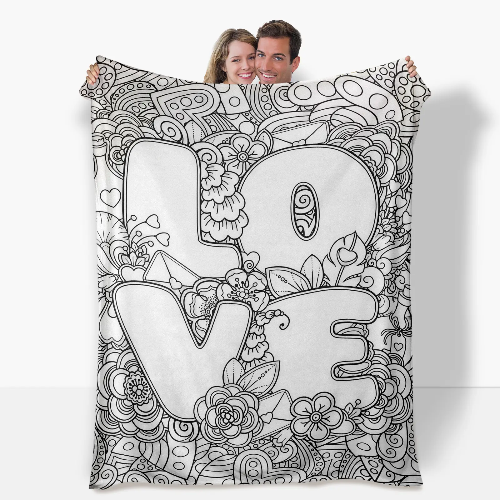 Custom Blankets - Colorable Flannel Personalized Blankets with Tufted Weave, Digital Abstract Art Graphic Design, Multi-Size, Comfortable Material (Markers Not Included) - Ideal for Living Room Sofa, Travel, Birthday Gift, Room Decor, Home