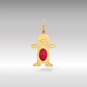 14K Gold Boy July Birthstone Ruby Pendant