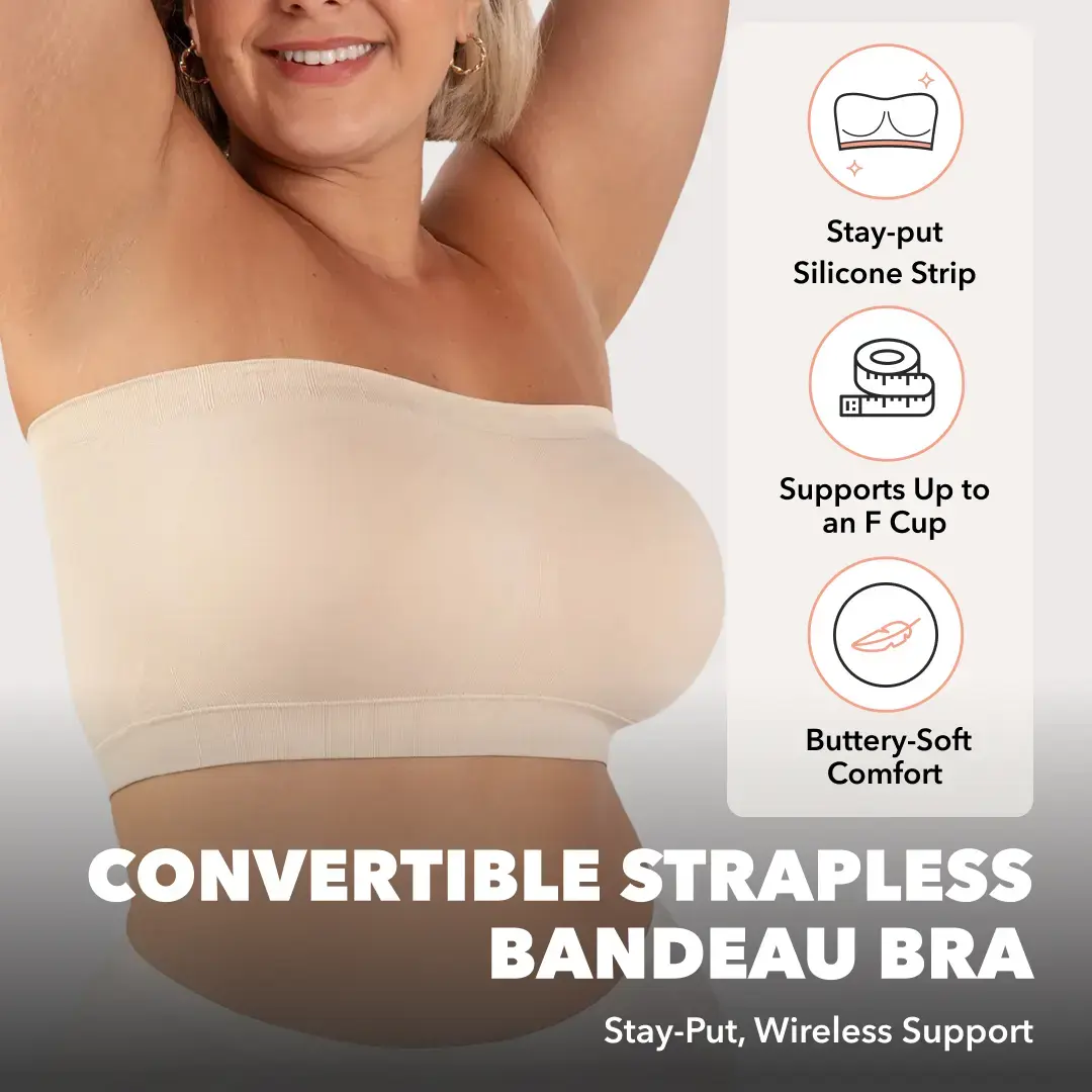 shapermint Truekind Convertible Strapless Bandeau Bra with Wireless Comfort, Anti-Slip Grip & Removable Straps Fit Outfits, Non-Slip  Strapless   Silicone Bralette, curvy girl