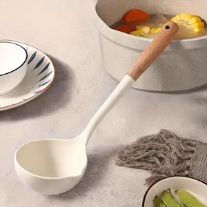 Extra Large Silicone Soup Spoon - Heat-Resistant Non-Stick Cooking Ladle for Rice Porridge, Soup & Kitchen Use - Food-Grade Safe Flexible Spoon with Long Handle, Anti-Slip Grip - Easy to Clean & Durable