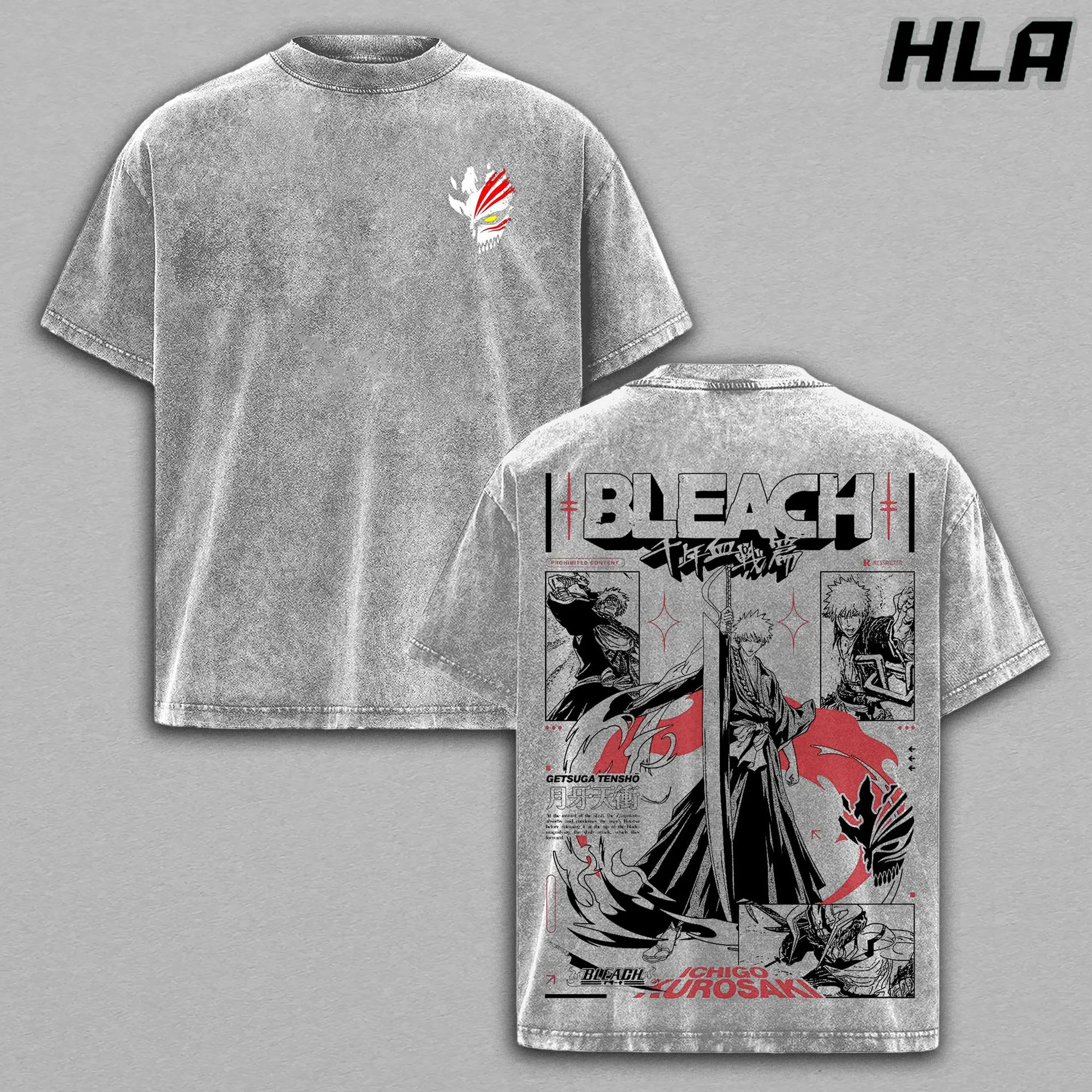 Ichigo Kurosaki Wash Tee, Bleach Anime Shirt, Graphic Acid Washed Cotton, Double Printed Oversize Top, Unisex Casual Streetwear, Vintage Anime Style, Gift For Anime Fan